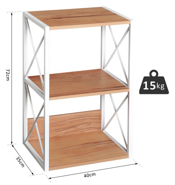 Mobilier Rastel Librarie 3 Rafturi cu Schelet in Otel Alb si Rafturi in Lemn 40x35x72.5cm HOMCOM | Aosom Romania