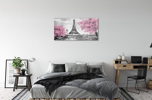 Tablouri pe sticlă copac primăvară Paris