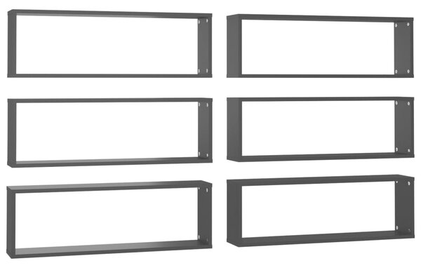 Rafturi de perete cub, 6 buc., negru, 80x15x26,5 cm, PAL