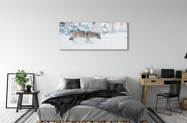 Tablouri pe sticlă pădure de iarnă Wolf