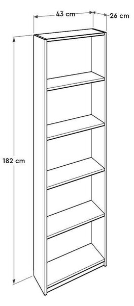 Biblioteca Adore Vargas, 5 Rafturi, Alb, 43x182x26 cm