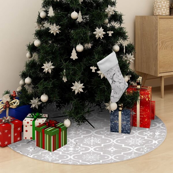 Covor fustă de brad Crăciun cu șosetă, alb, 90 cm, țesătură