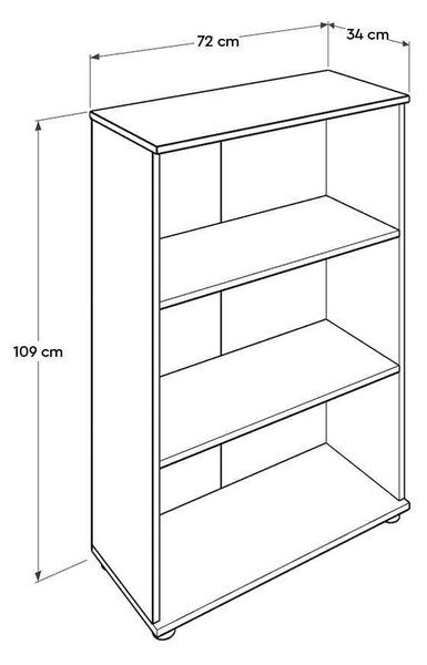 Biblioteca Adore Rio Mini, 3 rafturi, Alb - Nuc - Antracit, 72x109x34 cm