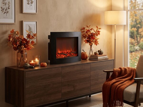 Decoratiune LED semineu modern COZY WARM 40x50 cm, negru