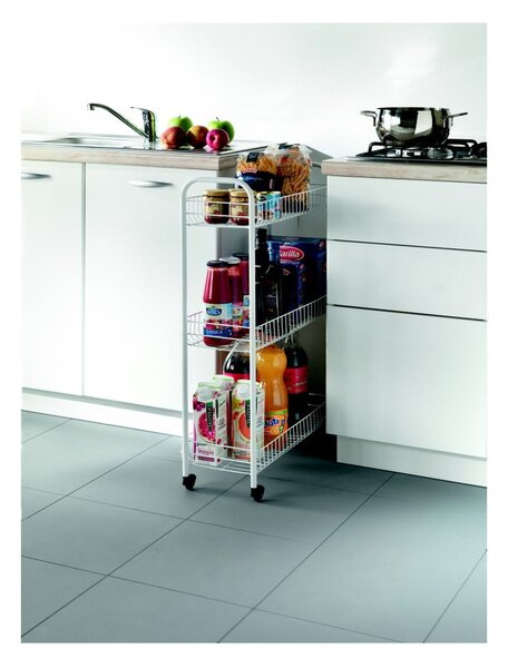 Cărucior mobil cu 3 rafturi pentru baie Metaltex Laundry, 23 x 84 cm