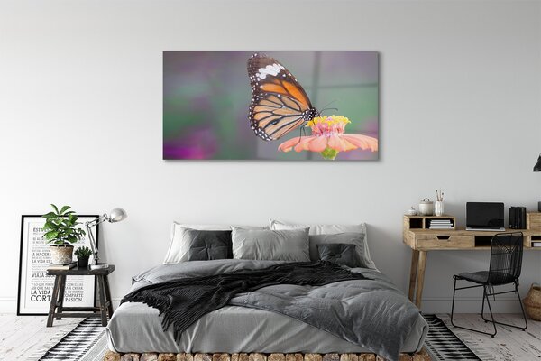 Tablouri pe sticlă floare fluture colorat