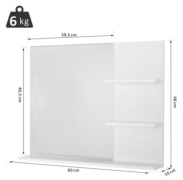 Kleankin Dulap Oglindă Baie cu 3 Rafturi Spațiu Depozitare MDF Alb 60x10x48cm | Aosom Romania