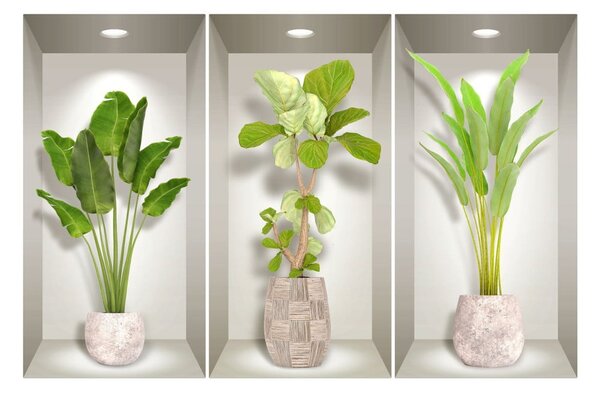 Set 3 autocolante 3D pentru perete Ambiance Banana Trees