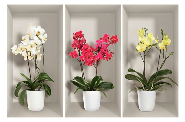 Set 3 autocolante 3D pentru perete Ambiance Orchids