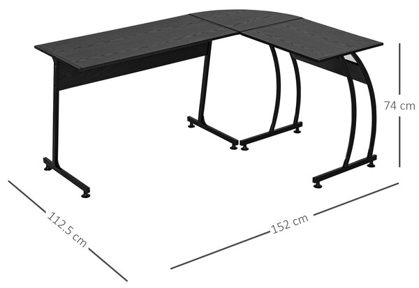 HOMCOM Birou în Colț Spațios din Lemn cu Cadru din Metal, Design Modern pentru Acasă sau Birou, Multifuncțional, Negru, 112.5x152x74cm | Aosom Romania