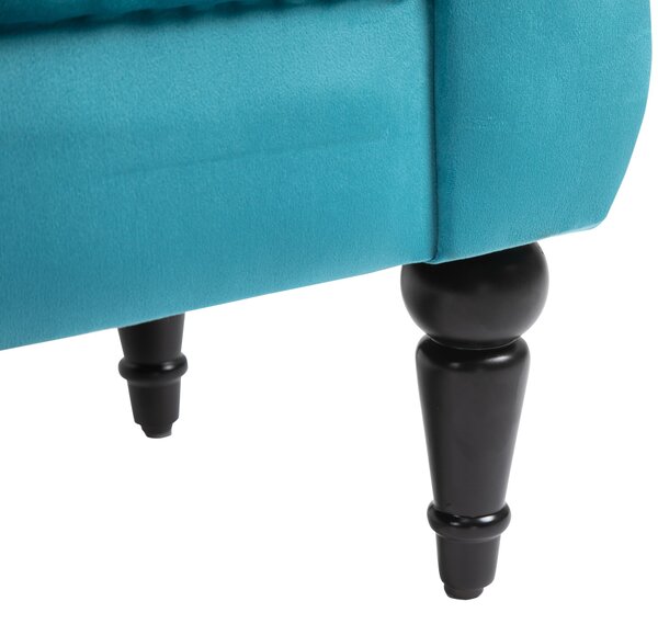 HOMCOM Chaise Captusita Stil Vintage cu Cotiere Tapitate si Cadru din Lemn, Albastru deschis 117x40x58Hcm | Aosom Romania