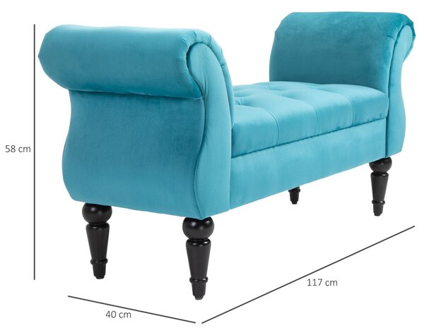 HOMCOM Chaise Captusita Stil Vintage cu Cotiere Tapitate si Cadru din Lemn, Albastru deschis 117x40x58Hcm | Aosom Romania