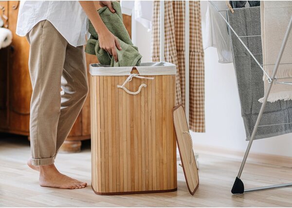 Coș de rufe în culoare naturală din bambus 78 l Bamboo – Compactor