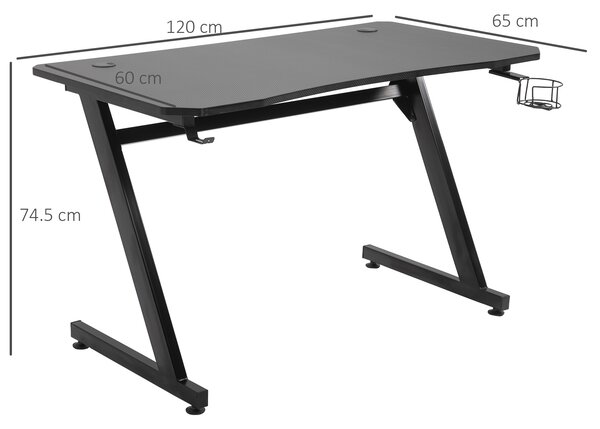 HOMCOM Masă Gaming Avansată cu Management al Cablurilor, Suport pentru Pahare și Cârlig pentru Căști, Design Ergonomic, Negru | Aosom Romania