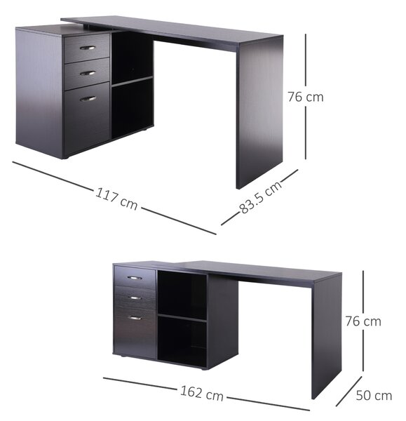 HOMCOM Masa de Birou de colt cu Sertar, pentru Birou si Casa, in Forma de L, Neagra