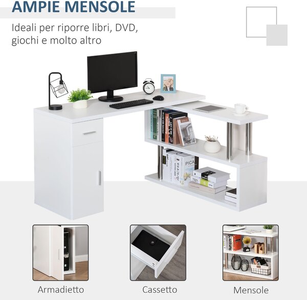 HOMCOM Birou Unghiular Modern din Lemn Spațiu de Lucru Generos 140x107x74.6 cm Design Contemporan pentru Birou | Aosom Romania