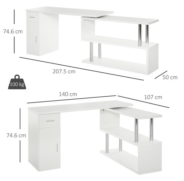 HOMCOM Birou Unghiular Modern din Lemn Spațiu de Lucru Generos 140x107x74.6 cm Design Contemporan pentru Birou | Aosom Romania