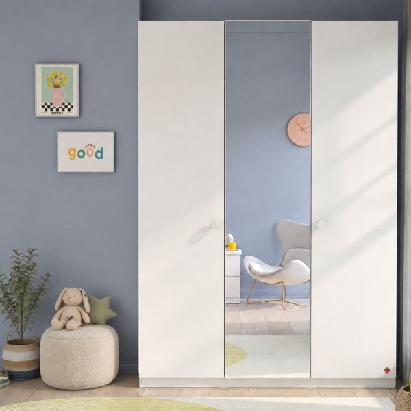 Dulap cu 3 usi si oglinda pentru camera copii, 150x214x62 cm, colectia Varia White