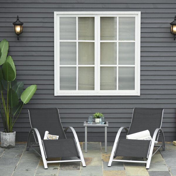 Outsunny Set Mobilier de Grădină: 2 Sezlonguri Pliabile și 1 Măsuță cu Raft din Sticla, Negru, Design Modern | Aosom Romania