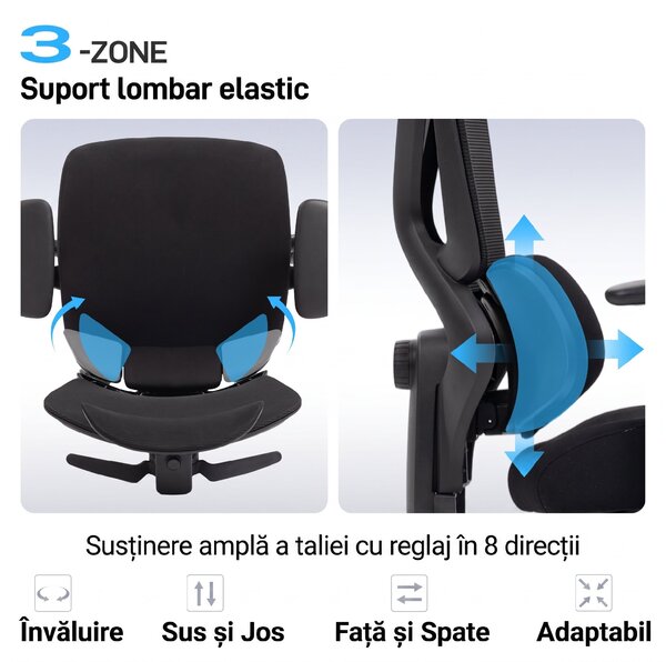HOMCOM Scaun de birou ergonomic, cu suport lombar dinamic și suport pentru picioare, 73x75x120-128 cm, negru | Aosom Romania
