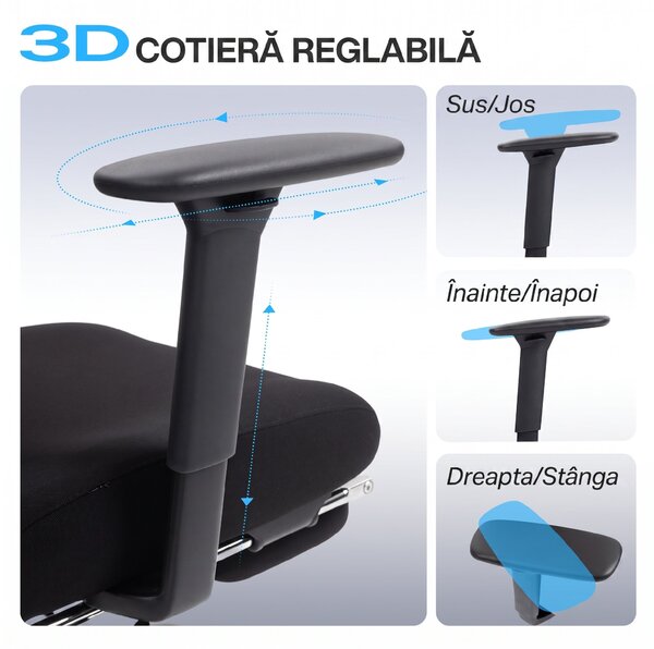 HOMCOM Scaun de birou ergonomic, cu suport lombar dinamic și suport pentru picioare, 73x75x120-128 cm, negru | Aosom Romania