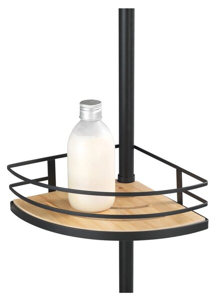 Raft de colț telescopic de colț pentru baie negru mat din bambus Dolcedo – Wenko