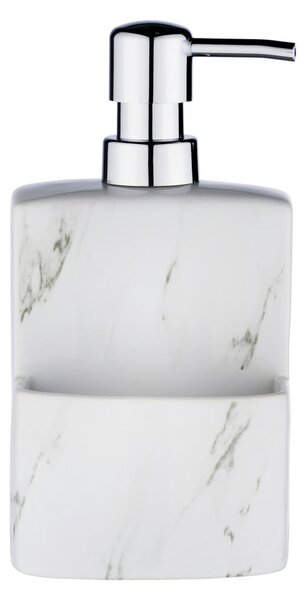 Dozator din ceramică pentru detergent vase Wenko Festival Marble, 380 ml, alb