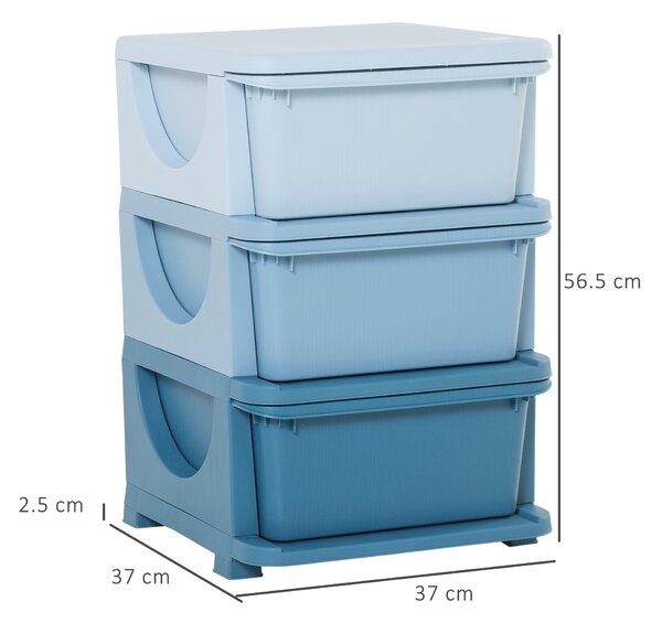 HomCom dulap cu 3 sertare din plastic, ideal pentru depozitarea jucăriilor copiilor, 37x37x56.5 cm, capacitate 10 kg/sertar | Aosom Romania
