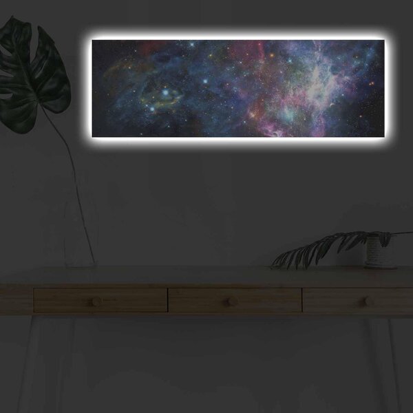 Tablou Canvas cu Led Stele Semiha fara Priza, Multicolor, 90x30 cm