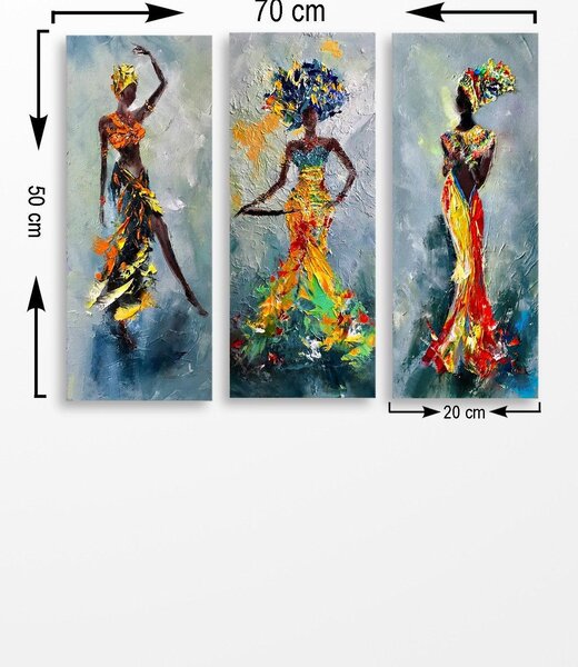 Tablou MDF (3 bucăți) Marvellous African Lady, Multicolor, 50x70 cm
