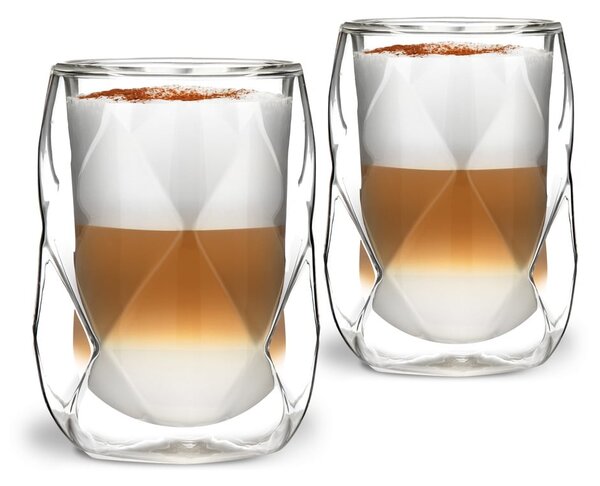 Set 2 pahare de latte cu perete dublu Vialli Design Geo, 250 ml