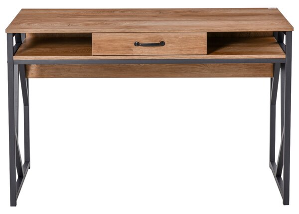 HOMCOM Birou pentru Computer, 2 Compartimente și Sertar, Metal și MDF Clasa E1, 120x60x76cm, Maro, Ideal pentru Studiu | Aosom Romania
