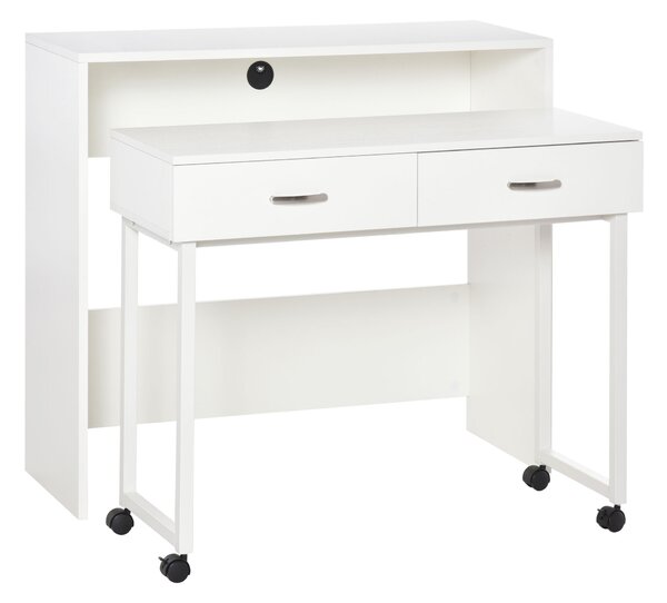 HOMCOM Birou Dublu Ergonomic Separabil cu Role, Rafturi Interioare pentru Organizare Eficientă, Design Modern, Alb, 100x36x88 cm | Aosom Romania