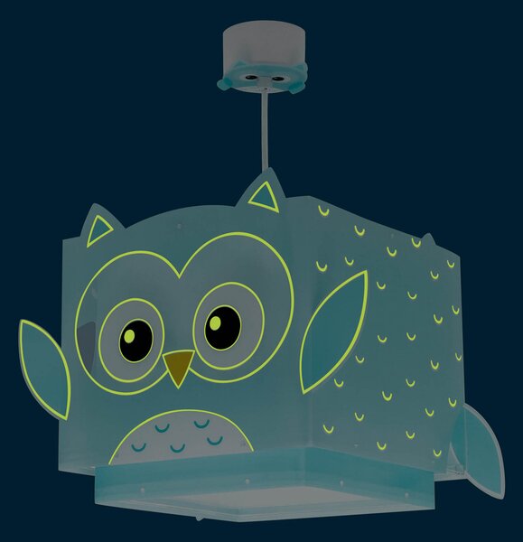 Dalber Lampă suspendată pentru copii LITTLE OWL, albastră, cu motiv de bufniță, reglabil, Albastru, Camera copiilor, Plastic