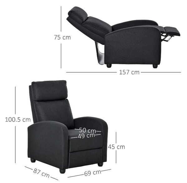 HOMCOM fotoliu recliner, 69x87x100,5cm, negru | AOSOM RO