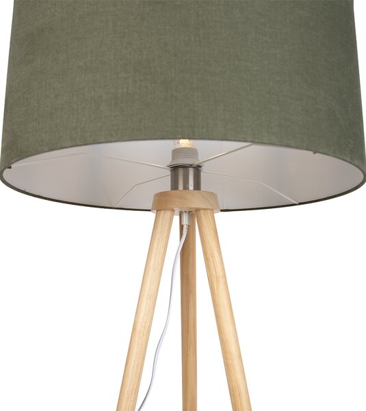 Lampă de podea cu trepied din lemn cu abajur verde 50cm - Lou