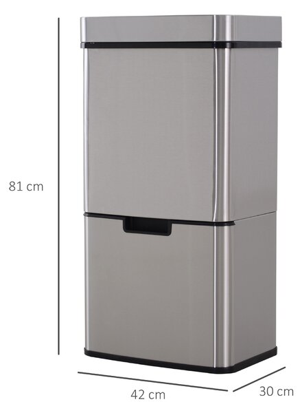 Cos de gunoi inteligent cu senzor HOMCOM, Capacitate 72 l, 42x30x81cm, Inox / ABS, Argintiu | Aosom Romania