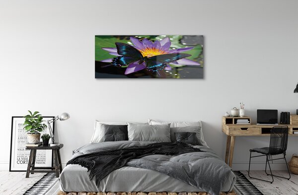 Tablouri pe sticlă floare fluture
