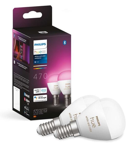 Philips Hue - Philips Hue White&Color Amb. 5,1W Luster Crown 2 pack. E14 Philips Hue
