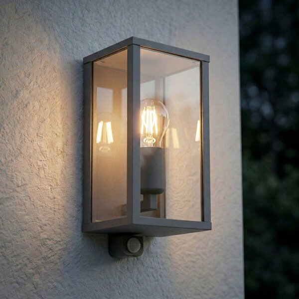 Lindby Lampă de exterior Peldar, antracit/transparent, 26 cm, senzor, reglabil, Negru, Aluminiu, Modern