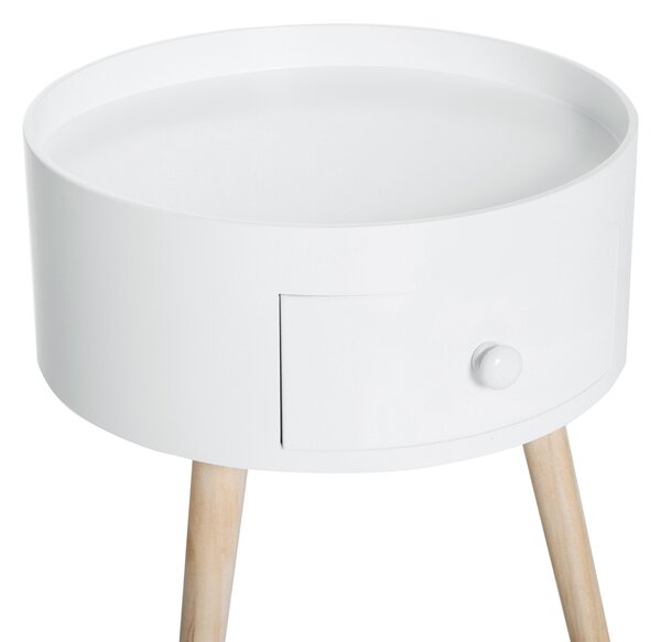 HOMCOM Masa de Salon Moderna cu Sertar in Lemn, Alb, Ф38x45cm | Aosom Romania