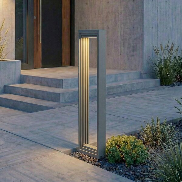 Lucande Bornă luminoasă LED pentru iluminat căi de acces Ashkan, înălțime 60, Gri, Metal, Modern