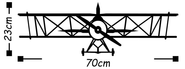 Decoratiune de perete Metal Avion, Negru, 23x70 cm