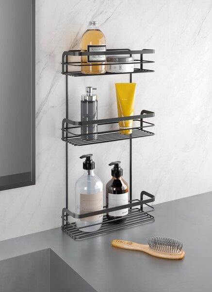Raft de baie cu trei nivele Metaltex Origin, negru