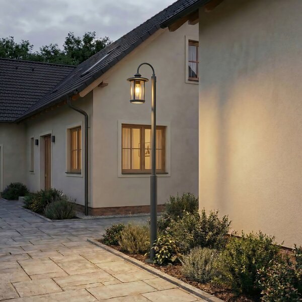 Lindby Lampă de exterior Zayn, negru, cu 1 bec, înălțime 220 cm, IP65, reglabil, Negru, Aluminiu, Antichitate
