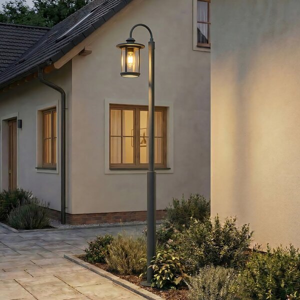 Lindby Lampă de exterior Zayn, negru, cu 1 bec, înălțime 220 cm, IP65, reglabil, Negru, Aluminiu, Antichitate