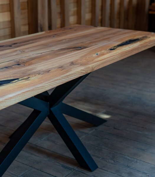 Linear Ash - Masă dining frasin masiv cu inserții de rășină - 190x90 cm