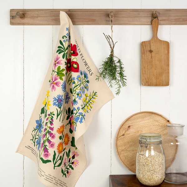 Prosop de bucătărie din bumbac Rex London Wild Flowers, 50 x 70 cm, bej