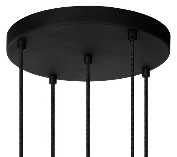 Lucide Marius lampă suspendată, negru, 5 becuri, reglabil, Negru, Camera de zi / sufragerie, Sticlă, Modern