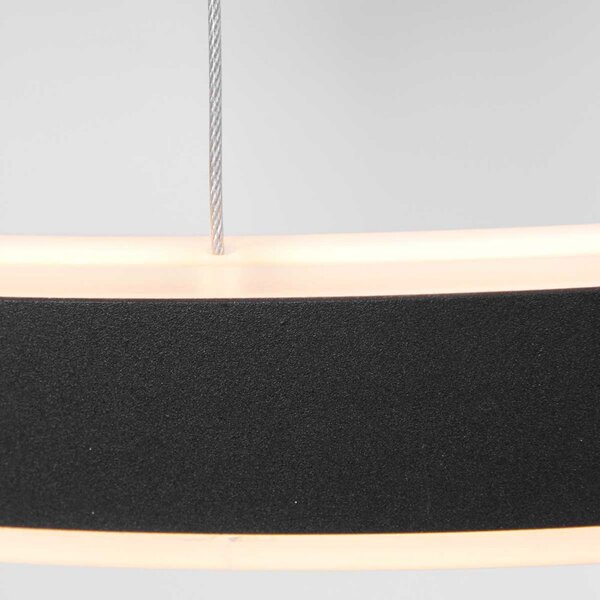 Steinhauer Ringlux lampă suspendată LED 2 becuri, Ø60cm negru, reglabil, Negru, Camera de zi / sufragerie, Metal, Modern